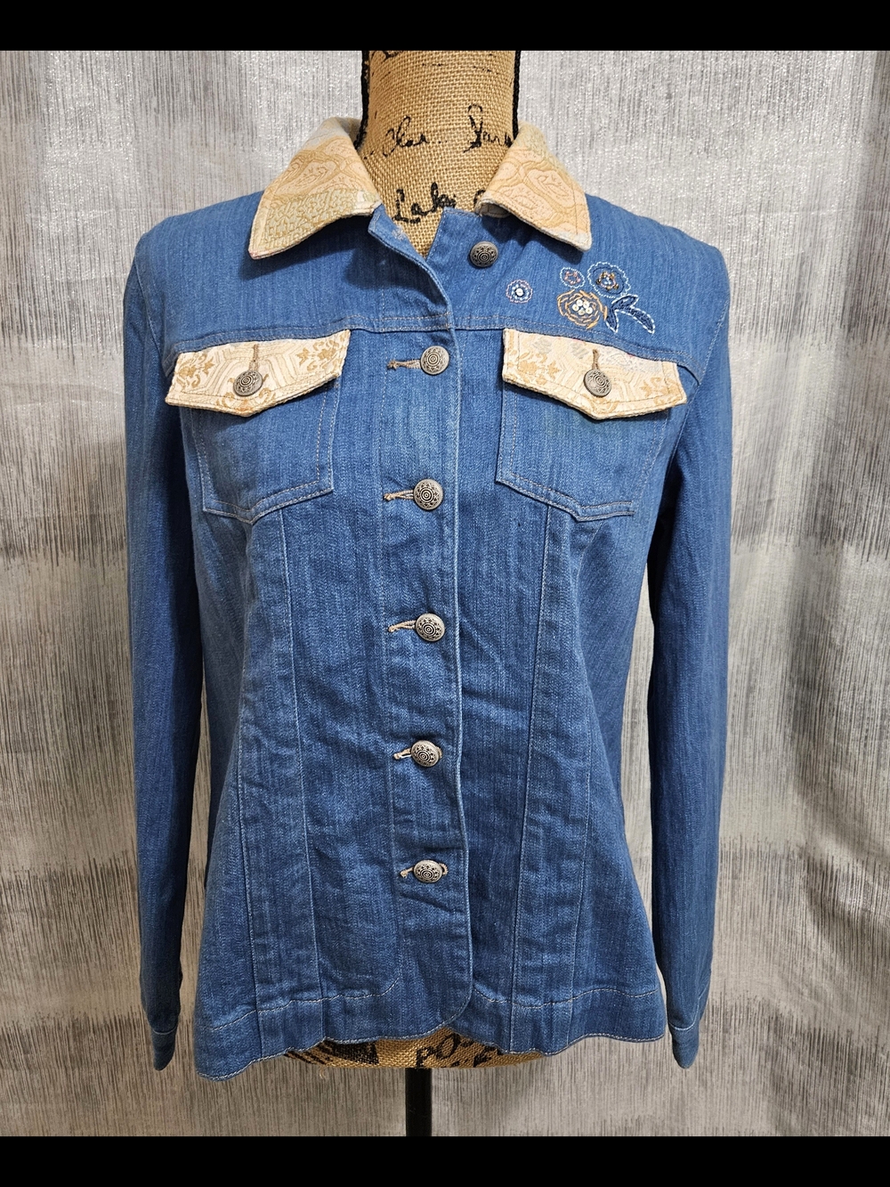 City Blues -Blue Embroidered Denim Jacket with Contrast Paisley Collar